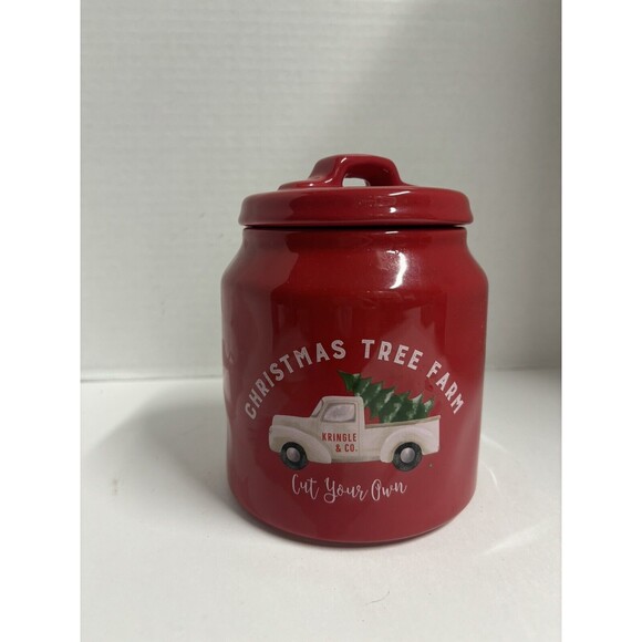Baby Canister Red Twist sealed top Truck ”Christmas Tree Cut You Own” - Picture 1 of 7
